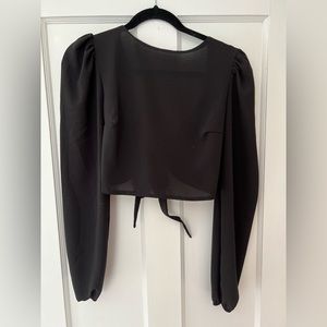 Petite Balloon Sleeve Tie-Back Crop Top